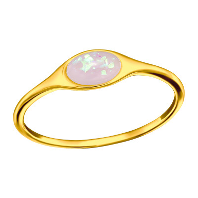 Silver Oval Ring with Imitation Opal