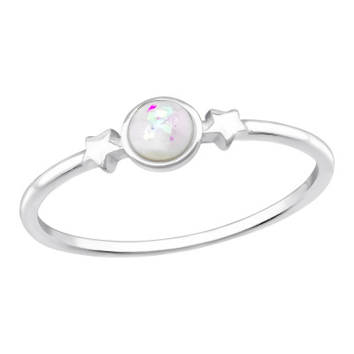 Silver Star Ring with Imitation Opal