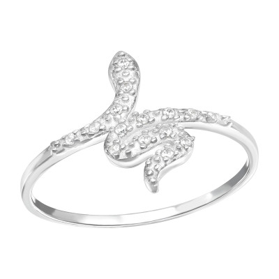 Silver Snake Ring with Cubic Zirconia