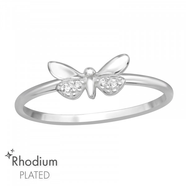 Attractive Butterfly Sterling Silver Ring with Cubic Zirconia