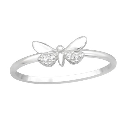 Silver Butterfly Ring with Cubic Zirconia