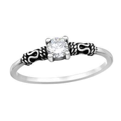 Solitaire Sterling Silver Ring with Cubic Zirconia