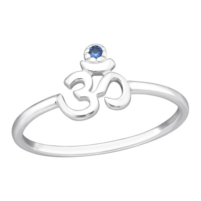 Silver Om Symbol Ring with Cubic Zirconia