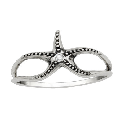 Silver Starfish Ring with Cubic Zirconia