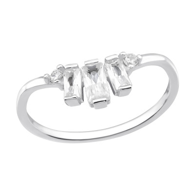 Baguette Sterling Silver Ring with Cubic Zirconia