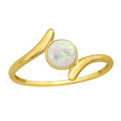 Silver Bypass Ring with Imitation Opal