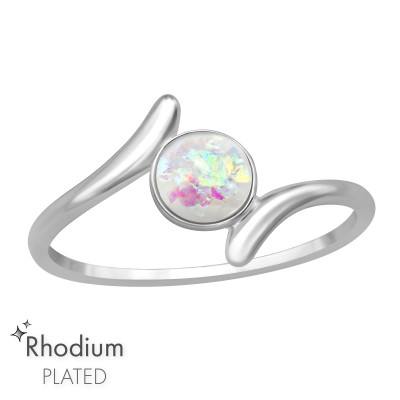 Silver Bypass Ring with Imitation Opal