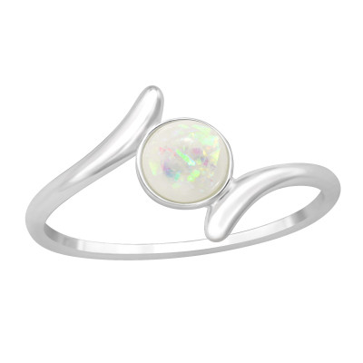 Silver Bypass Ring with imitation Opal