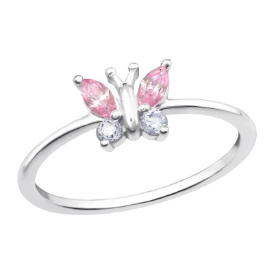 Silver Butterfly Ring with Cubic Zirconia