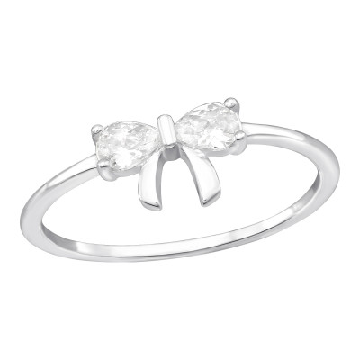 Silver Bow Ring with Cubic Zirconia