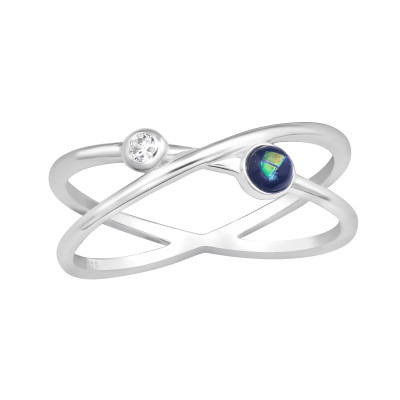 Cross Sterling Silver Ring with Cubic Zirconia and Imitation Opal