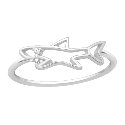Silver Shark Ring with Cubic Zirconia