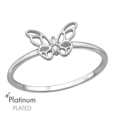 Butterfly Filigree Sterling Silver Ring with Cubic Zirconia