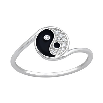 Yin Yang Sterling Silver Ring with Cubic Zirconia and Epoxy