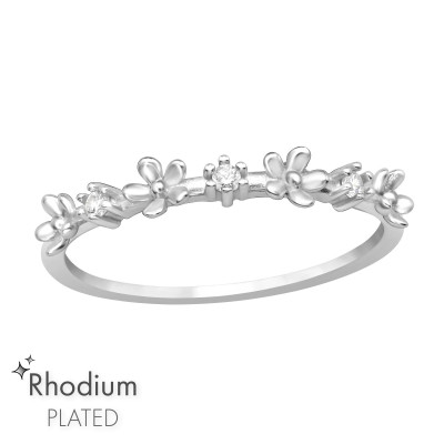 Flowers Sterling Silver Ring with Cubic Zirconia
