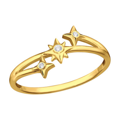 Triple North Star Sterling Silver Ring with Cubic Zirconia