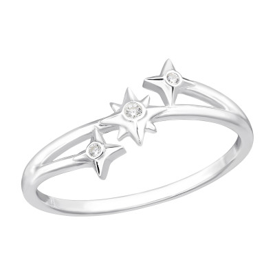 Triple North Star Sterling Silver Ring with Cubic Zirconia