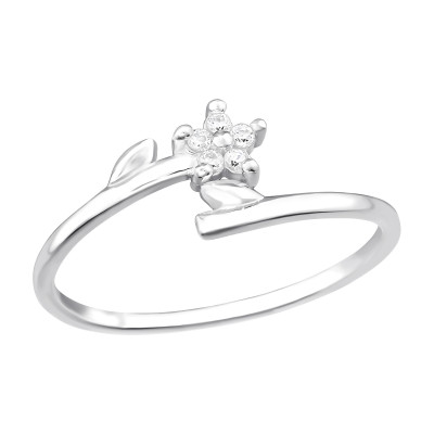 Flowers Sterling Silver Ring with Cubic Zirconia