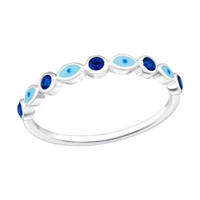 Evil Eye Sterling Silver Ring with Cubic Zirconia and Epoxy