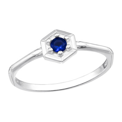 Sterling Silver Hexagon Ring with Cubic Zirconia