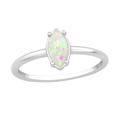 Marquise Sterling Silver Ring with Opal