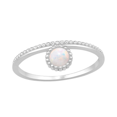 Dotted Circle Sterling Silver Ring with Synthetic Opal