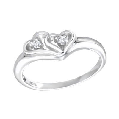 Silver Hearts Ring with Cubic Zirconia