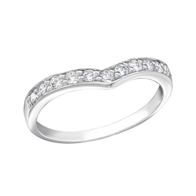 Silver V Shaped Ring with Cubic Zirconia