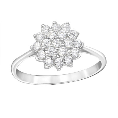 Silver Sparkling Flower Ring with Cubic Zirconia