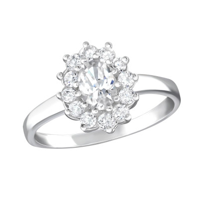 Silver Flower Ring with Cubic Zirconia