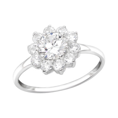 Silver Flower Ring with Cubic Zirconia