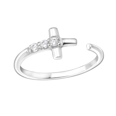 Silver Cross Ring with Cubic Zirconia