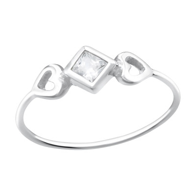 Silver Hearts Ring with Cubic Zirconia