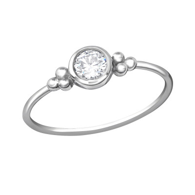 Round Sterling Silver Ring with Cubic Zirconia