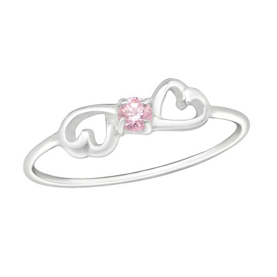 Silver Double Heart Ring with Cubic Zirconia