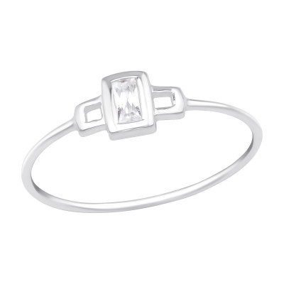 Silver Rectangle Ring with Cubic Zirconia