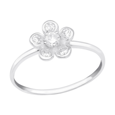 Silver Flower Ring with Cubic Zirconia