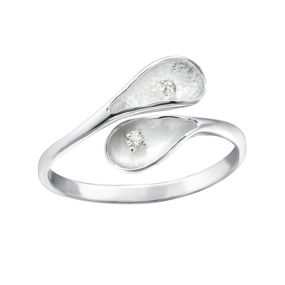 Silver Flower Petal Ring with Cubic Zirconia