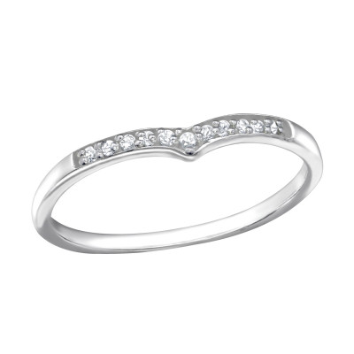 Silver V Shaped Ring with Cubic Zirconia