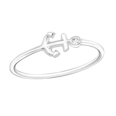 Silver Anchor Ring with Crystal