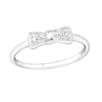 Silver Bow Ring with Crystal