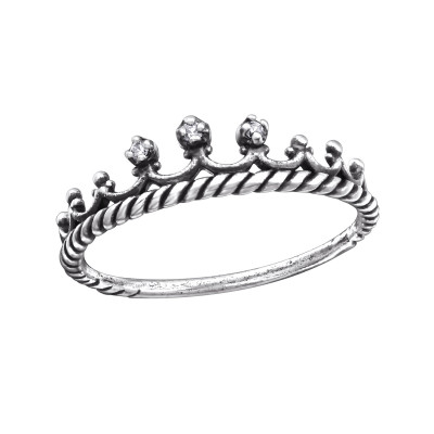 Silver Crown Ring with Cubic Zirconia