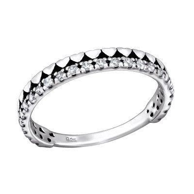 Silver Hearts Ring with Cubic Zirconia