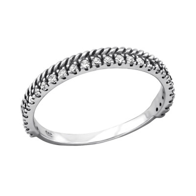 Silver Patterned Ring with Cubic Zirconia