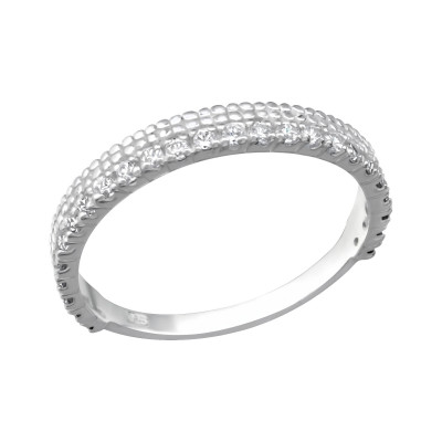 Silver Patterned Ring with Cubic Zirconia