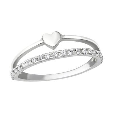 Silver Heart Ring with Cubic Zirconia