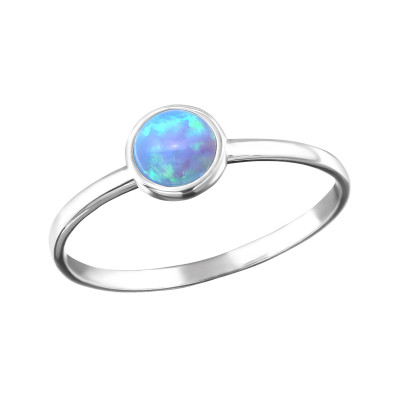 Silver Round Ring with Synthetic Opal