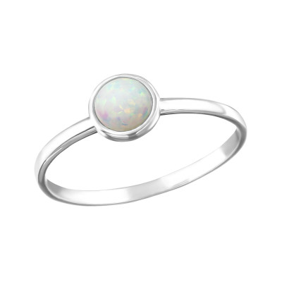 Silver Round Ring with Synthetic Opal