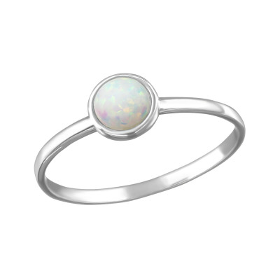 Silver Round Ring with Synthetic Opal