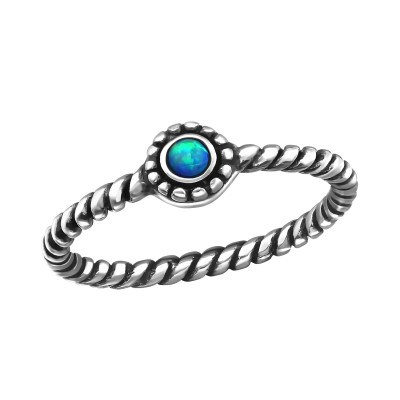 Silver Oxidized Ring with Synthetic Opal